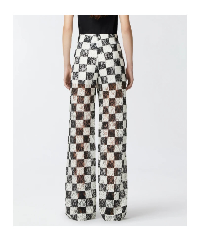 Pinko Wide-leg Check Pattern Lace Trousers In White