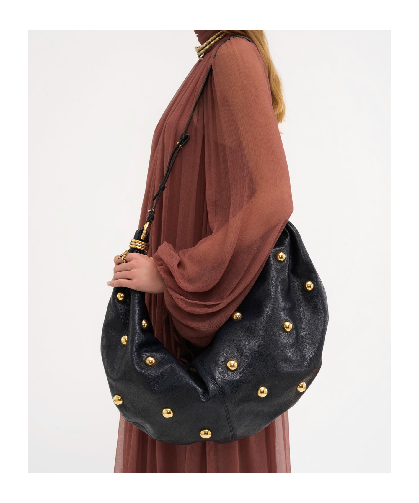 Chloé Navy Large Bracelet Stud Bag In Black