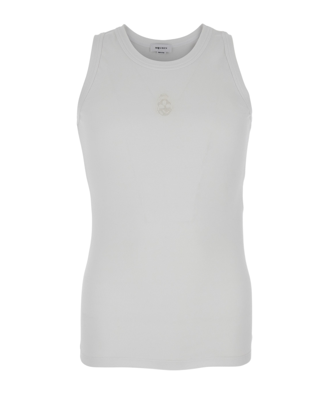 Alexander Mcqueen White Top With Upside Down Skull Embroidery On The Front In Cotton Jersey Man In White
