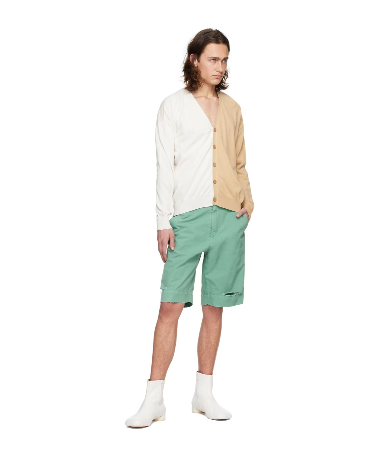 Mm6 Maison Margiela Spliced Long-sleeved Knitted Cardigan In Multicolor