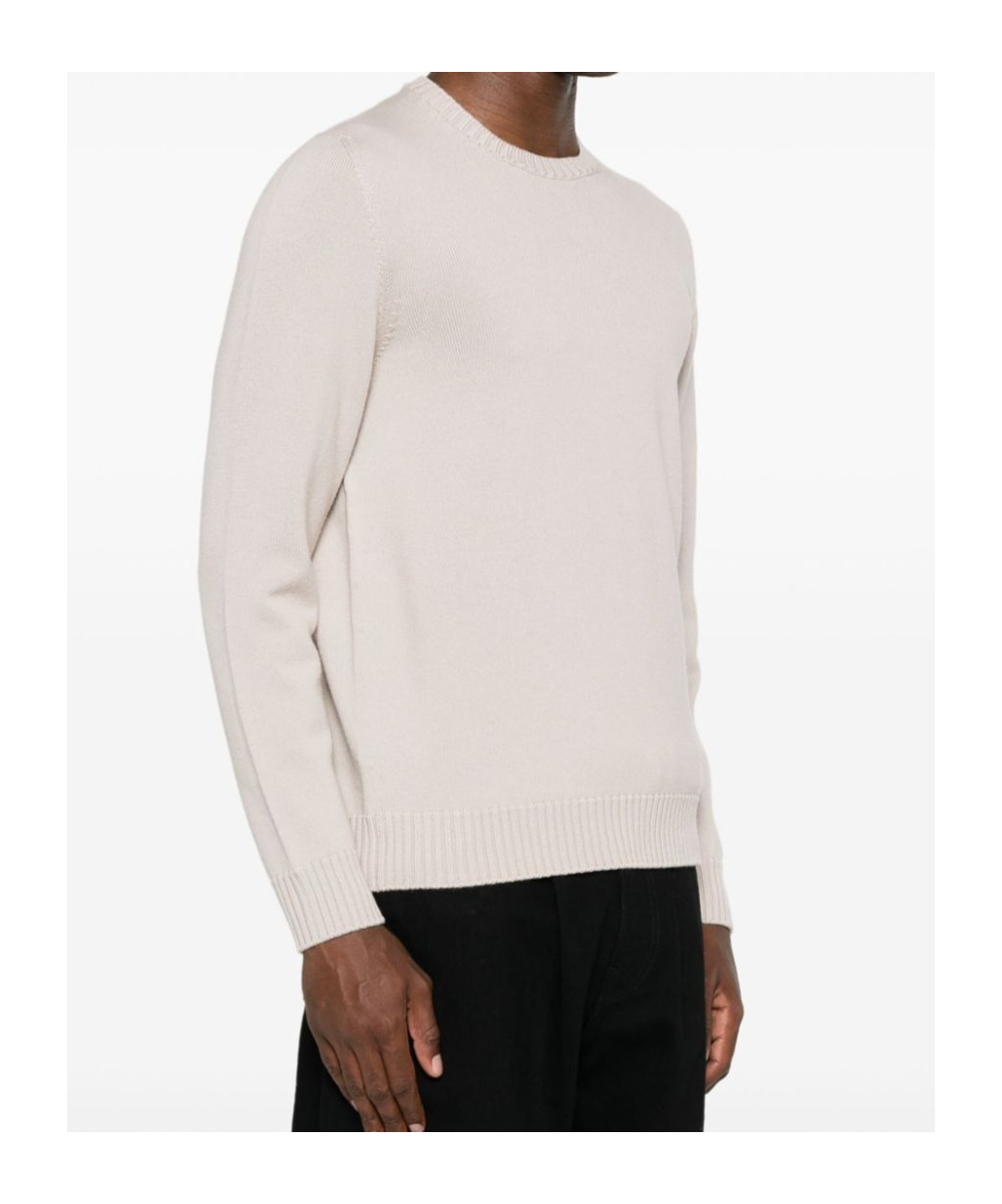 Drumohr Ribbed Texture Long Sleeve Crew-neck Sweater In White