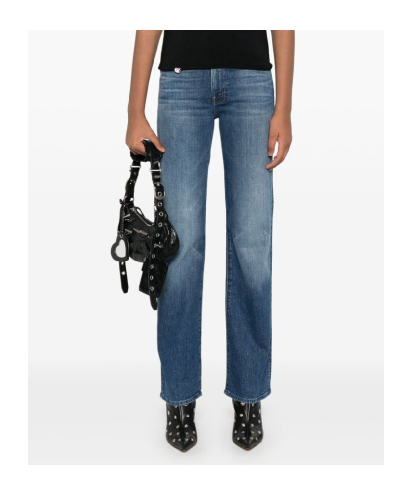 Mother High-waisted Cropped Jeans In Blue Denim In Blue