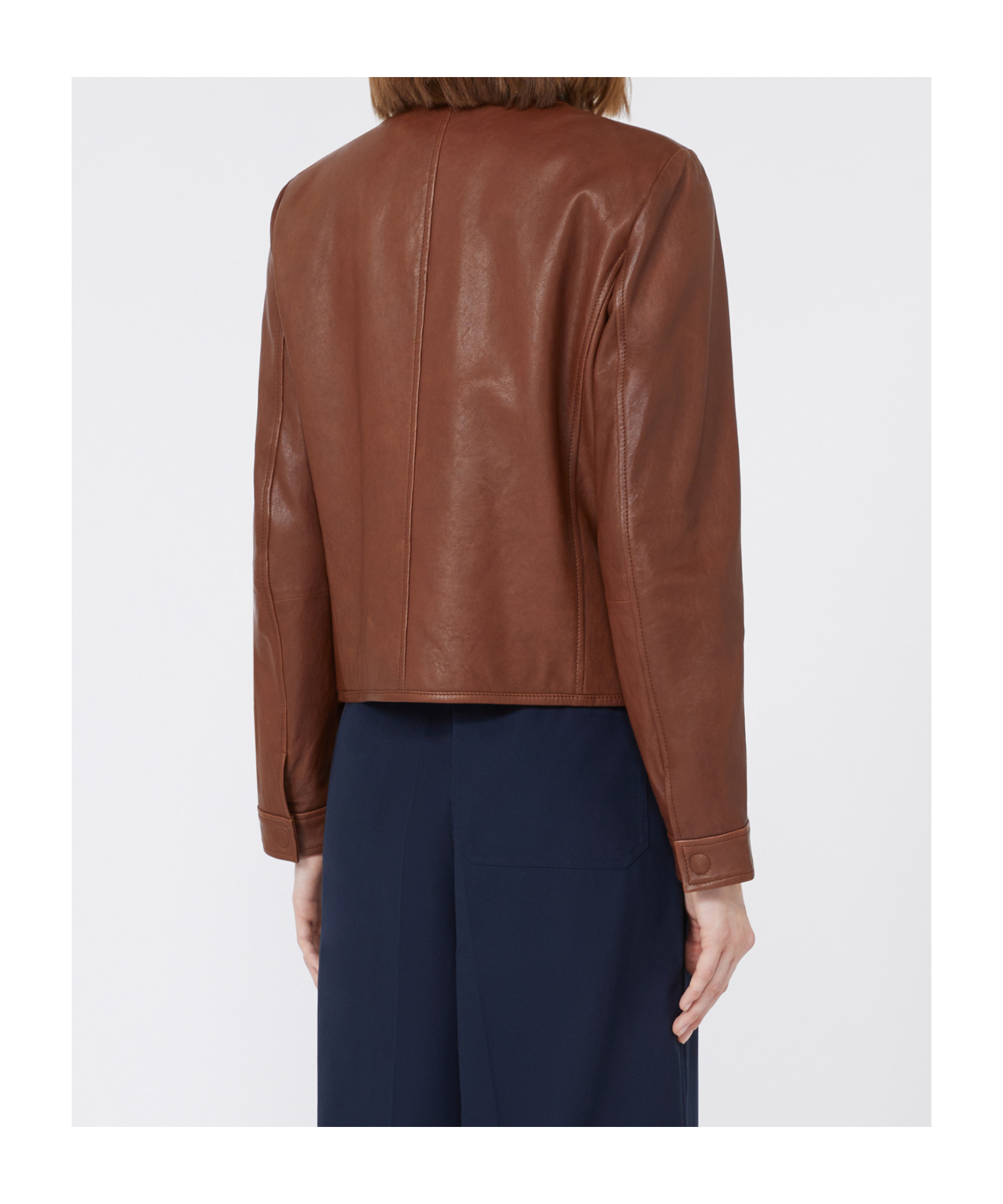 Max Mara Short Nappa Leather Jacket In Brown