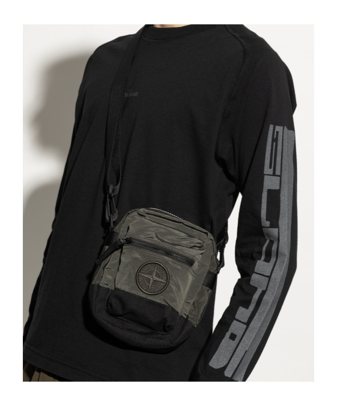 STONE ISLAND LOGO-EMBROIDERED MESSENGER BAG