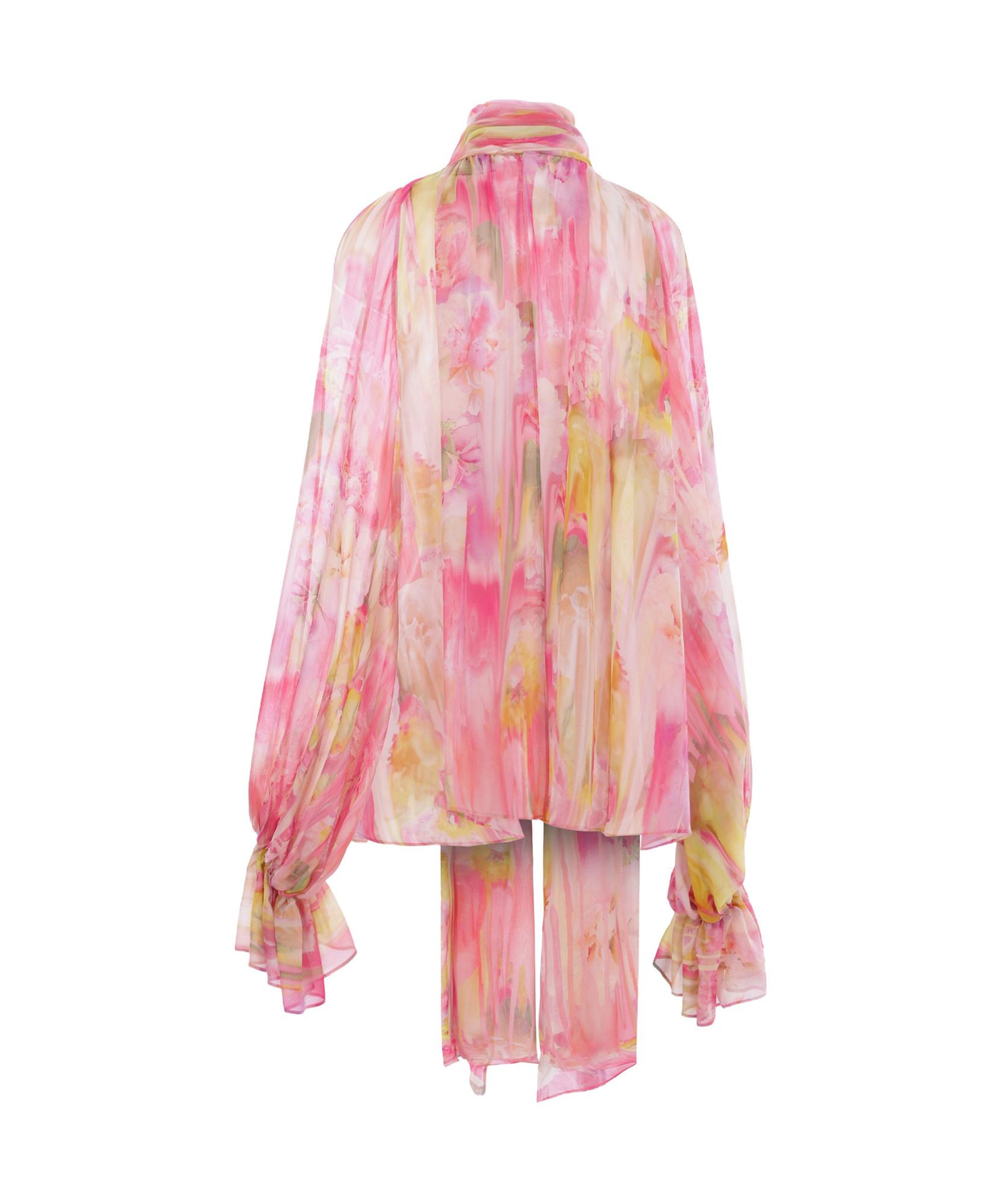 Blumarine Rose Printed Georgette Asymmetrical Shirt In Pink