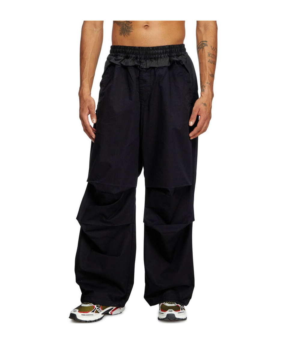 Diesel "gustaf" Layered Wide Leg Trousers In Black