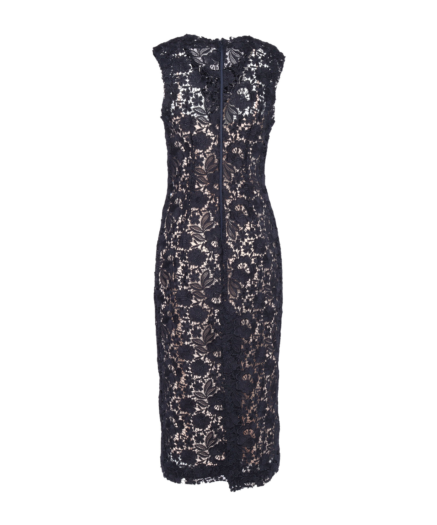 P.a.r.o.s.h Fitted Midi Dress With Intricate Floral Lace Detailing