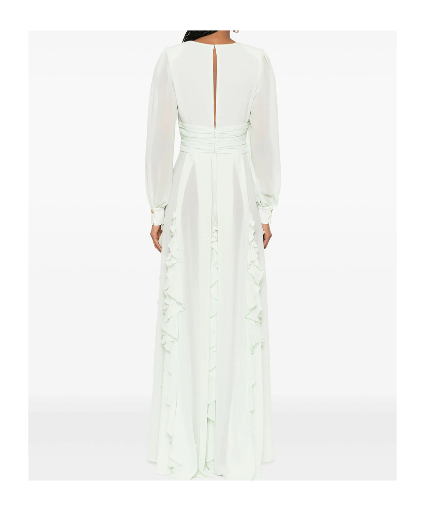 Elisabetta Franchi Red Carpet Dress In Georgette Fabric With Ruffles In Mint Green