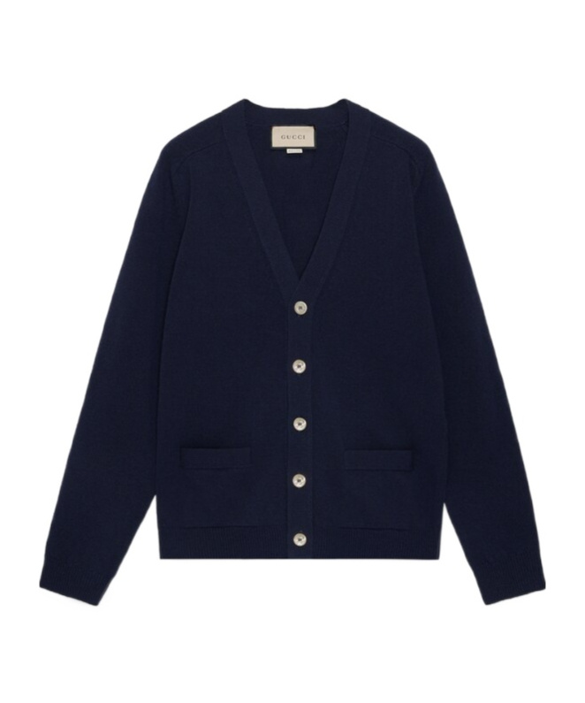 Gucci Intarsia Wool Cardigan In Blue