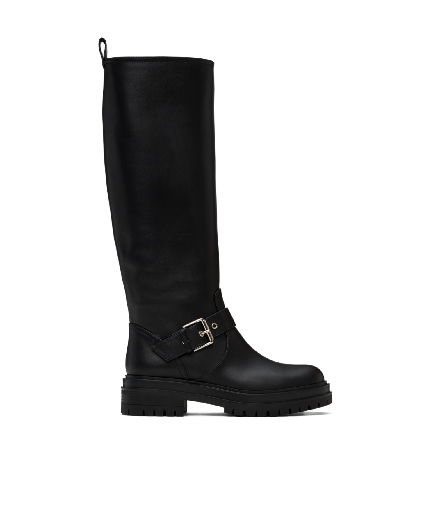 Gianvito Rossi Leather Buckle Lug-sole Moto Boots In Black