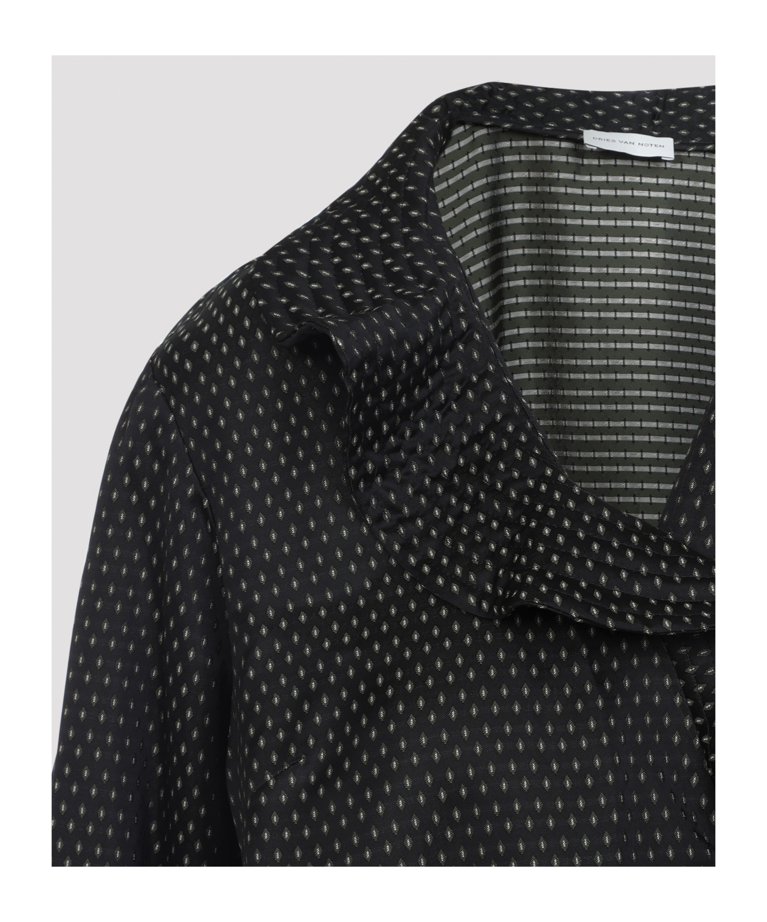 Dries Van Noten Long Sleeve Wrap Shirt With Ruffled Collar In Gray