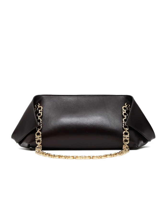 Ferragamo Small Folded Chain-link Flap Shoulder Bag In Black