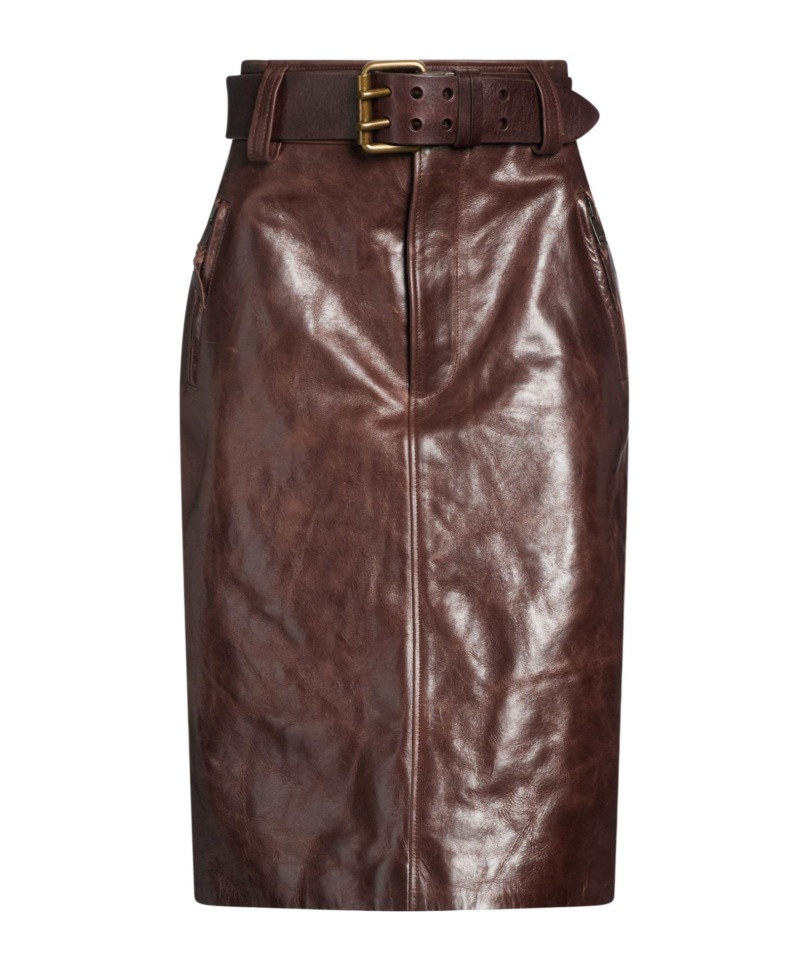 Saint Laurent Simple Leather Skirt In Brown