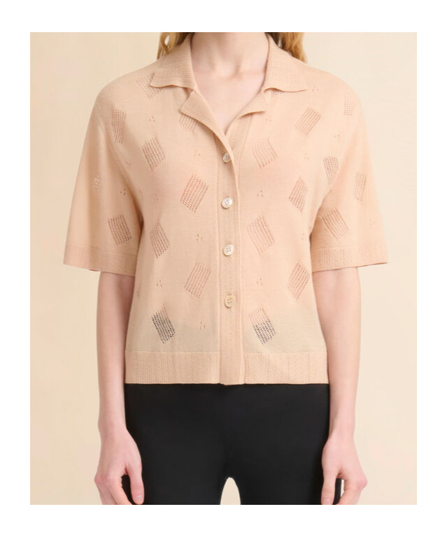 Marni Pale Peach Wool-silk Knit Openwork Shirt In Pinkish