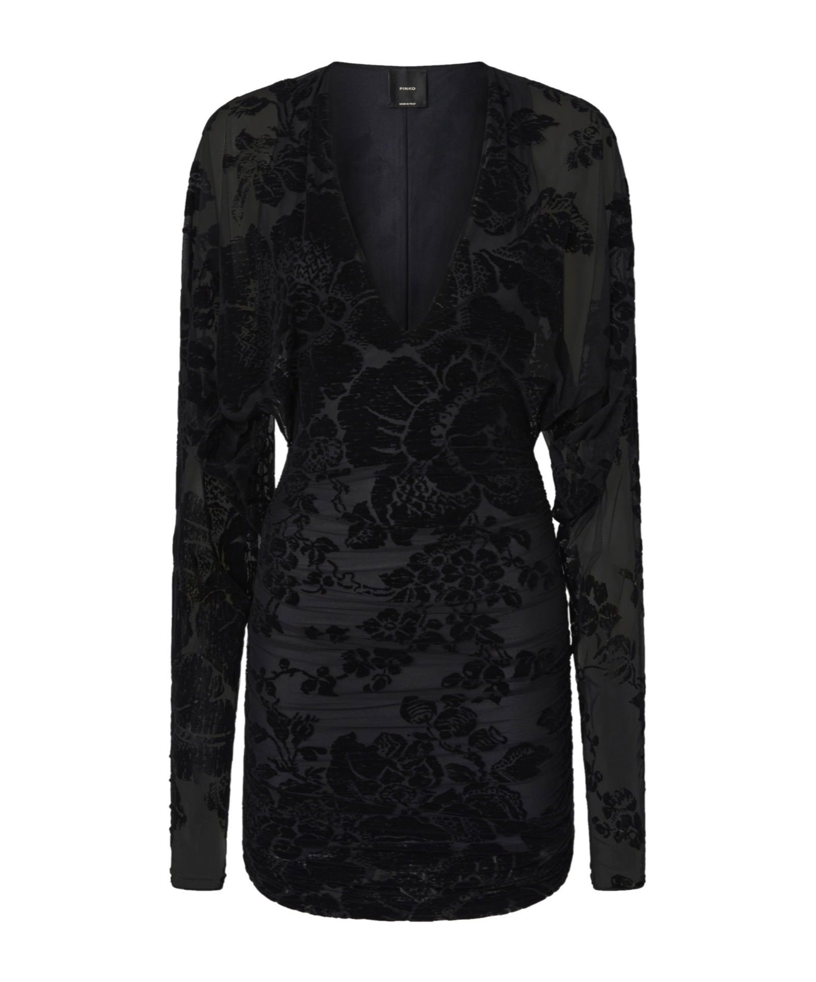 Pinko Mini Dress With Textured Floral Pattern In Black