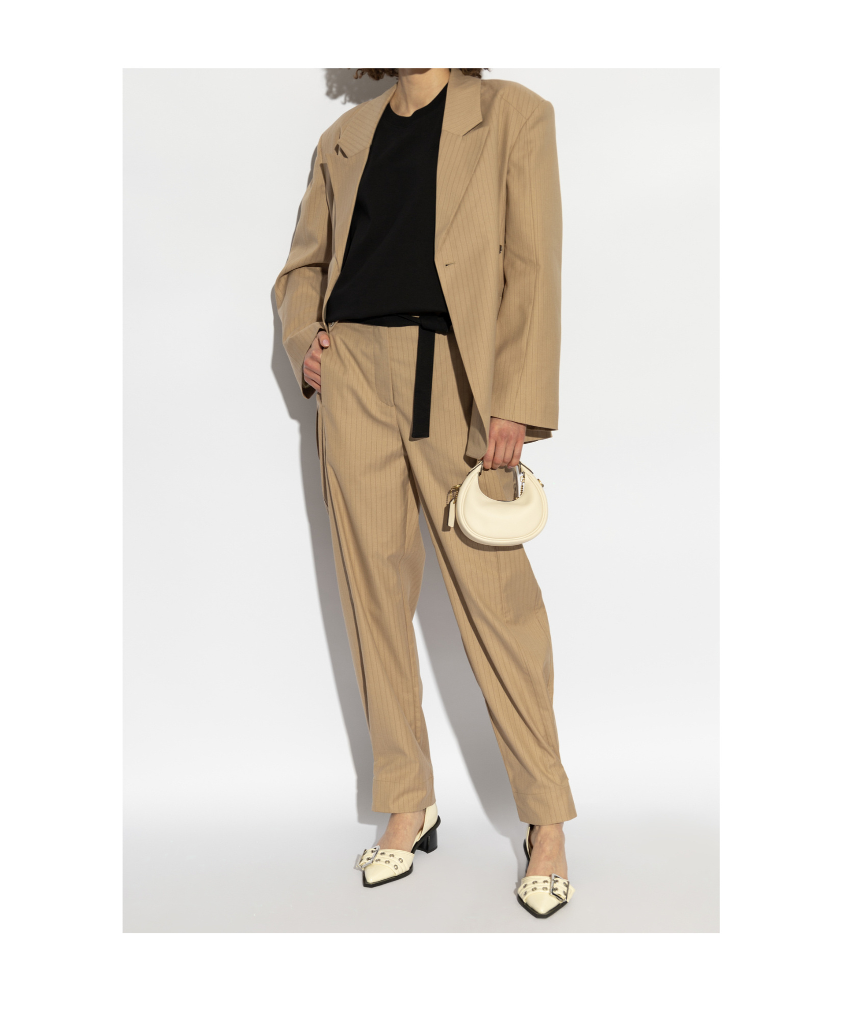 Ganni Striped-jacquard Trousers In Nude