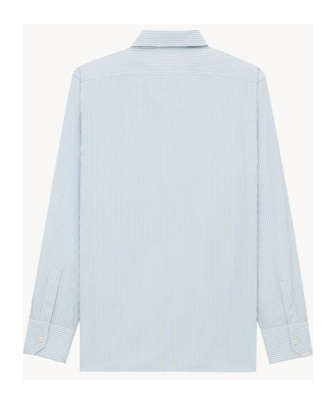 Saint Laurent Cassandre Shirt In Striped Cotton Poplin In Blue