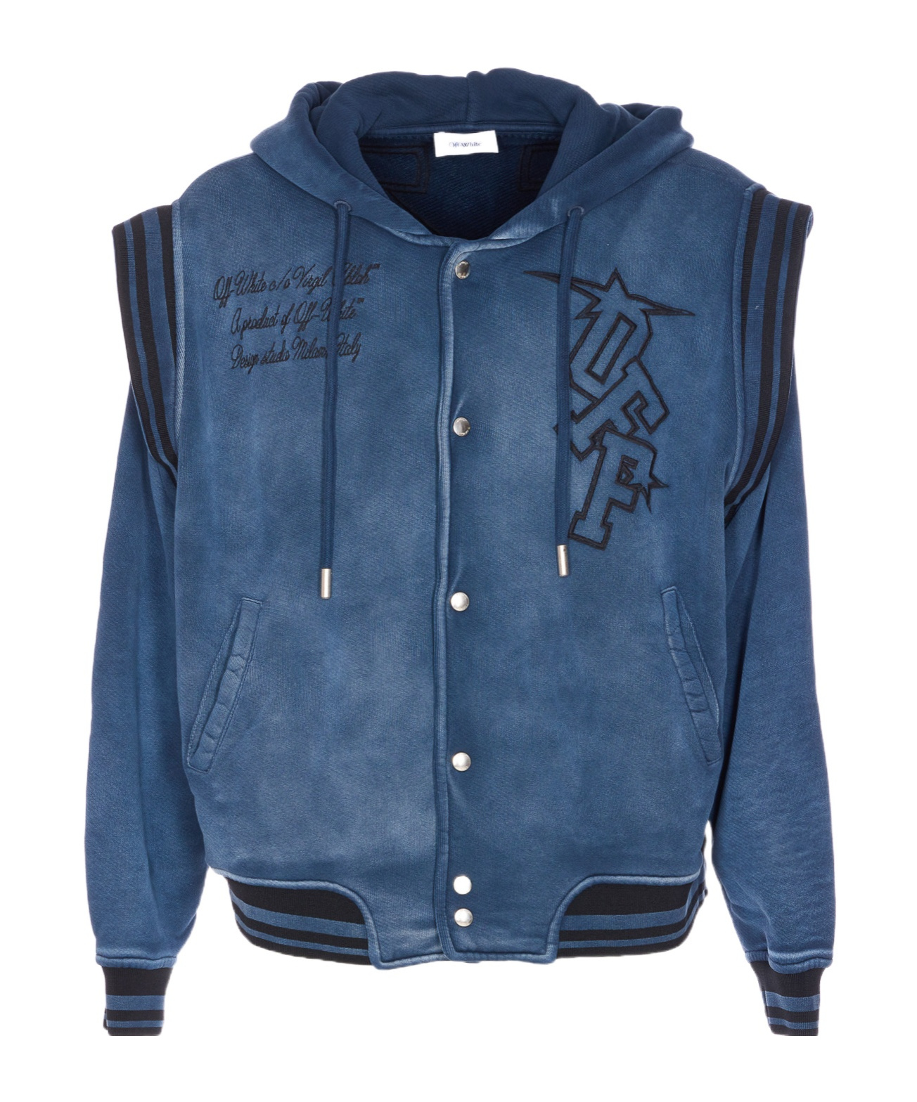 Off-white Hooded Sweater With Drawstring And Pockets In Blue