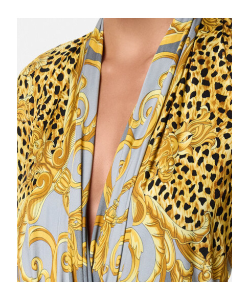 Versace Leopard-printed Draped Bodysuit In Multi