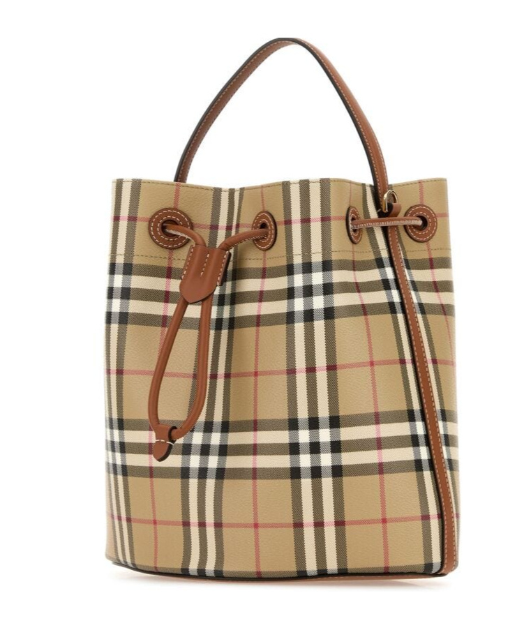 Burberry Printed Canvas Check Bucket Bag In Nude