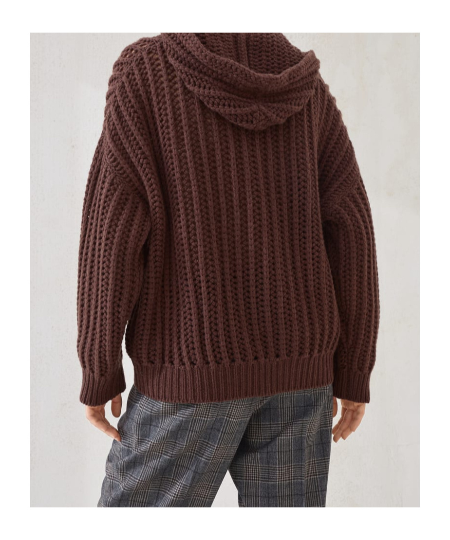 Brunello Cucinelli Open-knit Cardigan In Brown