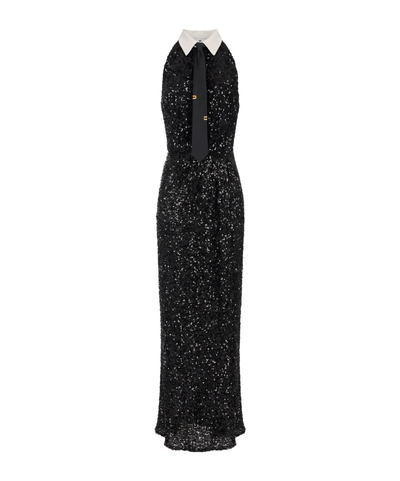 Elisabetta Franchi Red Carpet Sequin Dress With Tie In Black