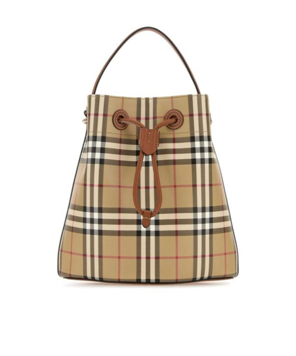 Burberry Printed Canvas Check Bucket Bag In Nude