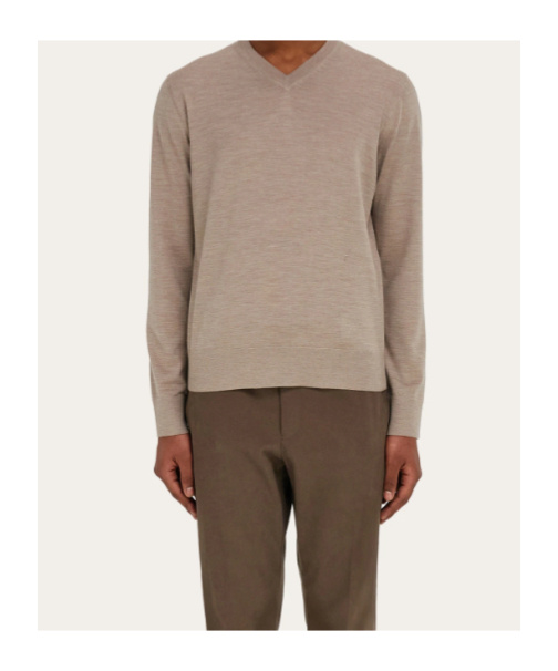 Ferragamo V-neck Wool Sweater In Brown