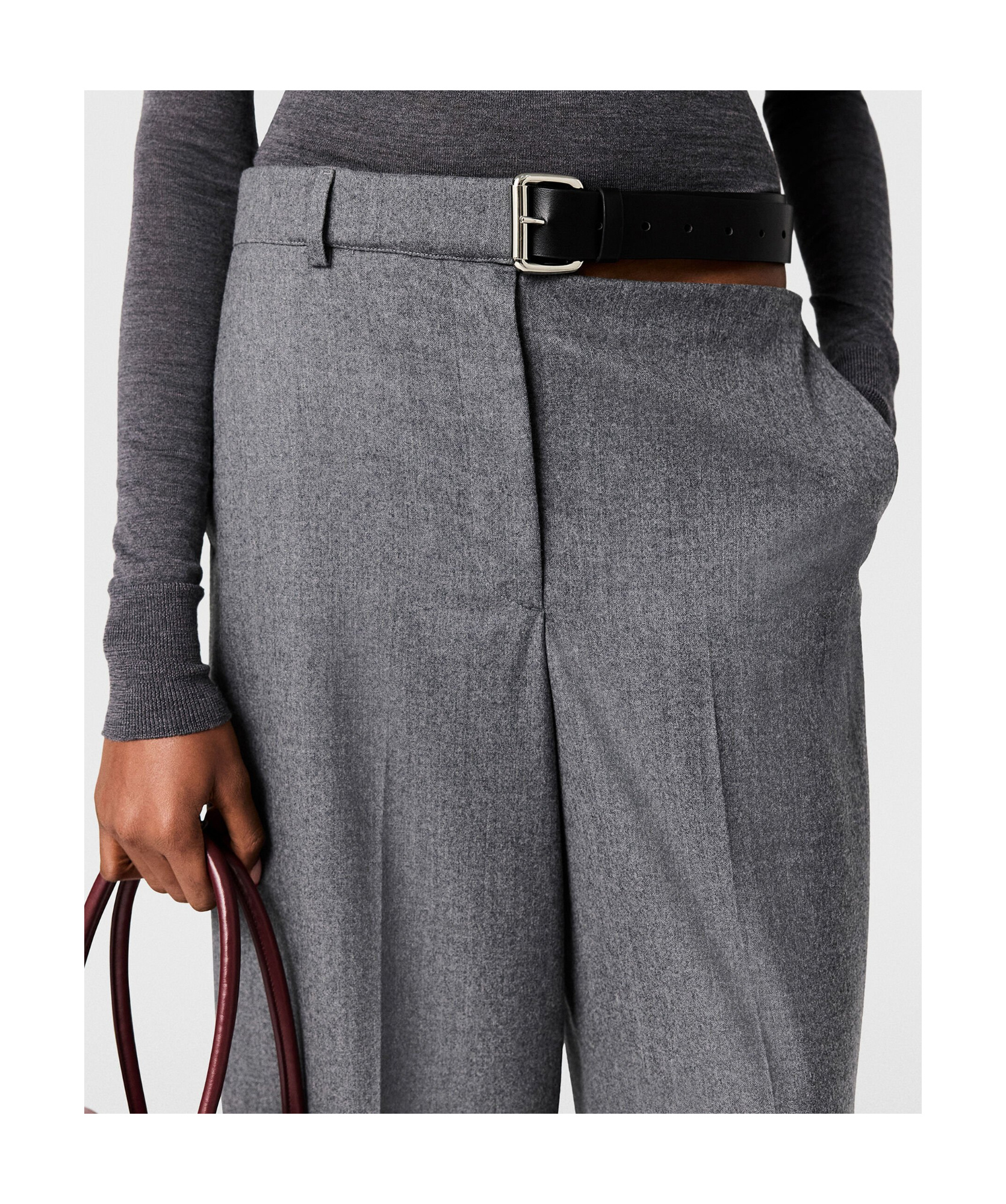 Stella Mccartney Grey Belted Flannel Straight-leg Pants