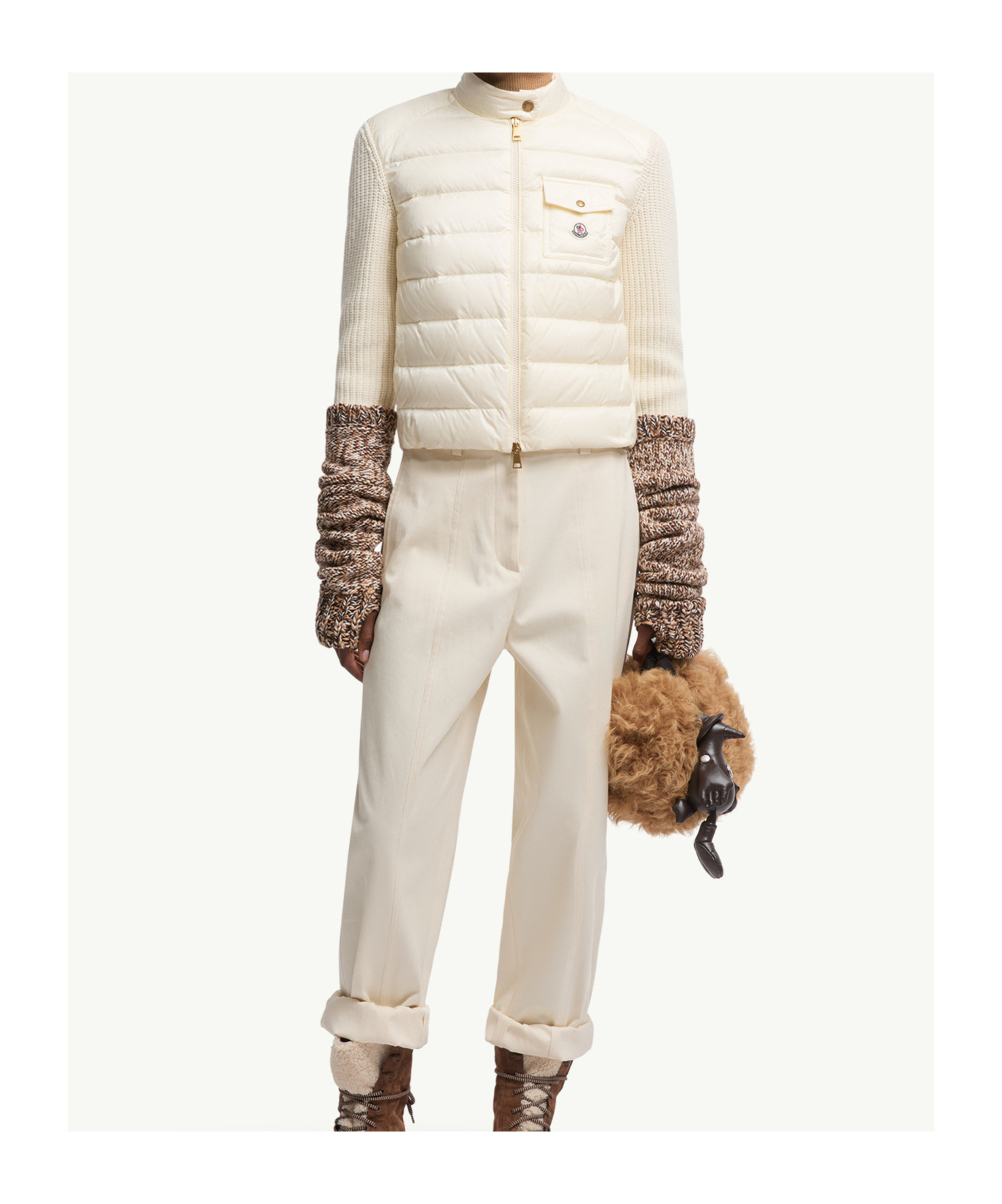 Moncler Wool Zip-up Cardigan Down Jacket In Neutral