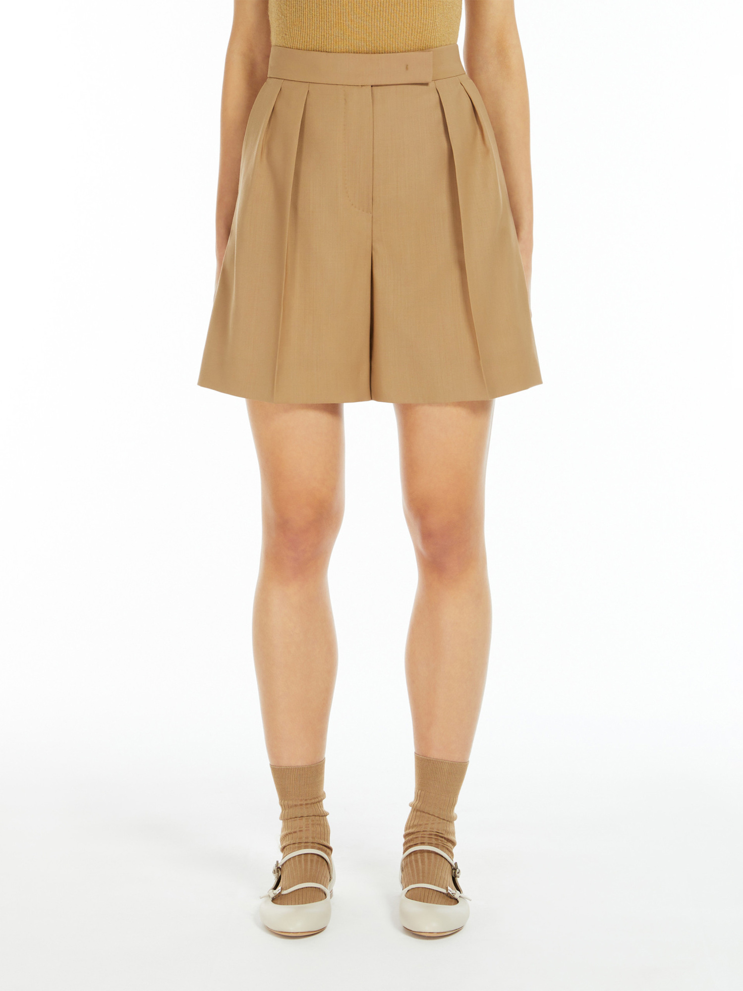 Shop Max Mara Jessica Pleat Detailed Shorts In Nude