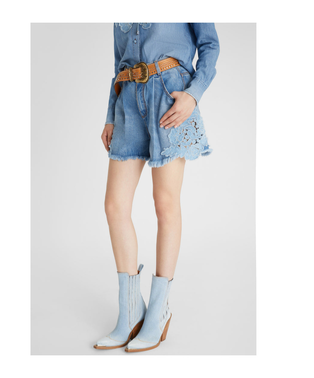 Shop Ermanno Scervino Lace Panelled Denim Shorts In Blue