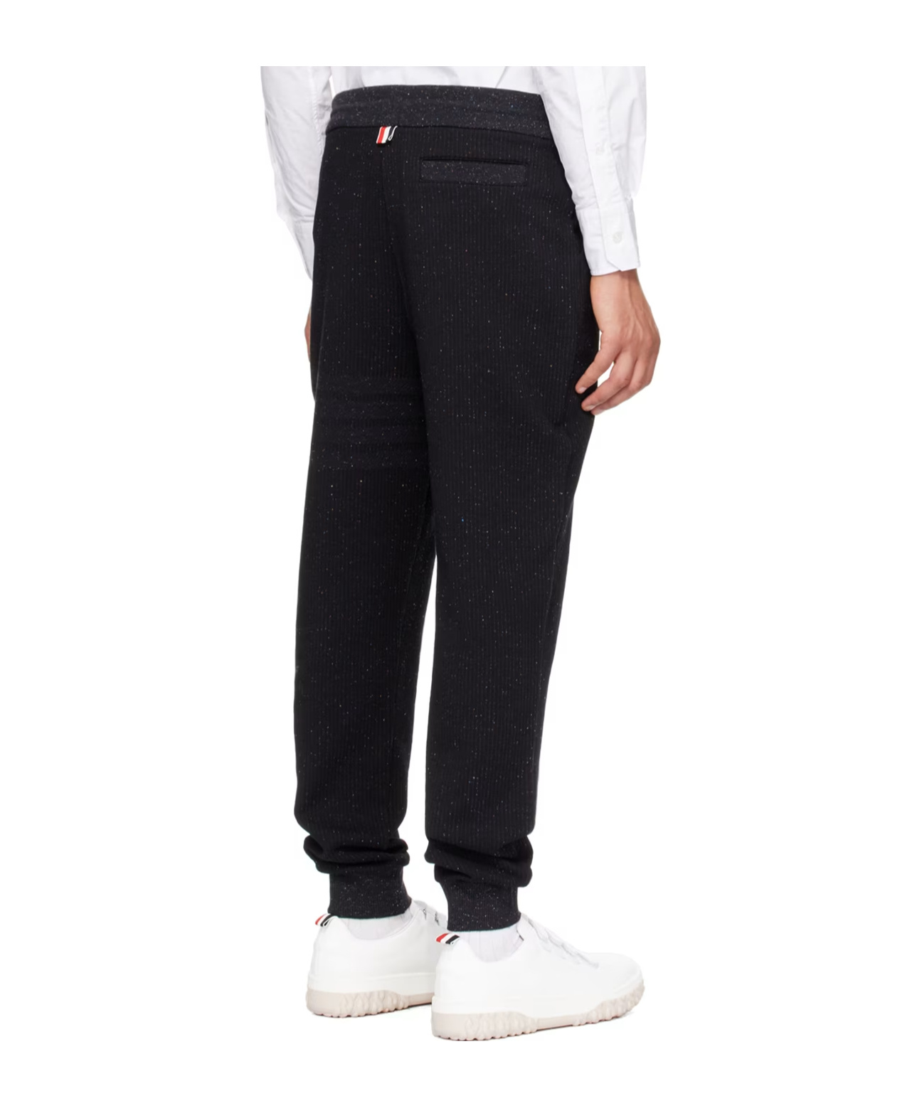 Thom Browne Flecked Knitted Track Pants In Black