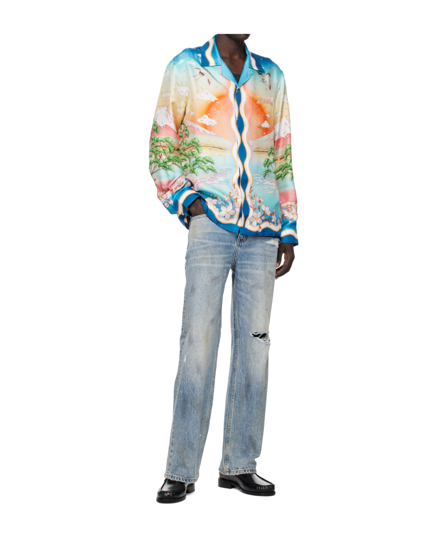 Casablanca Mens Tennis Club Cuban-collar Graphic-pattern Silk Shirt Xl In Multi