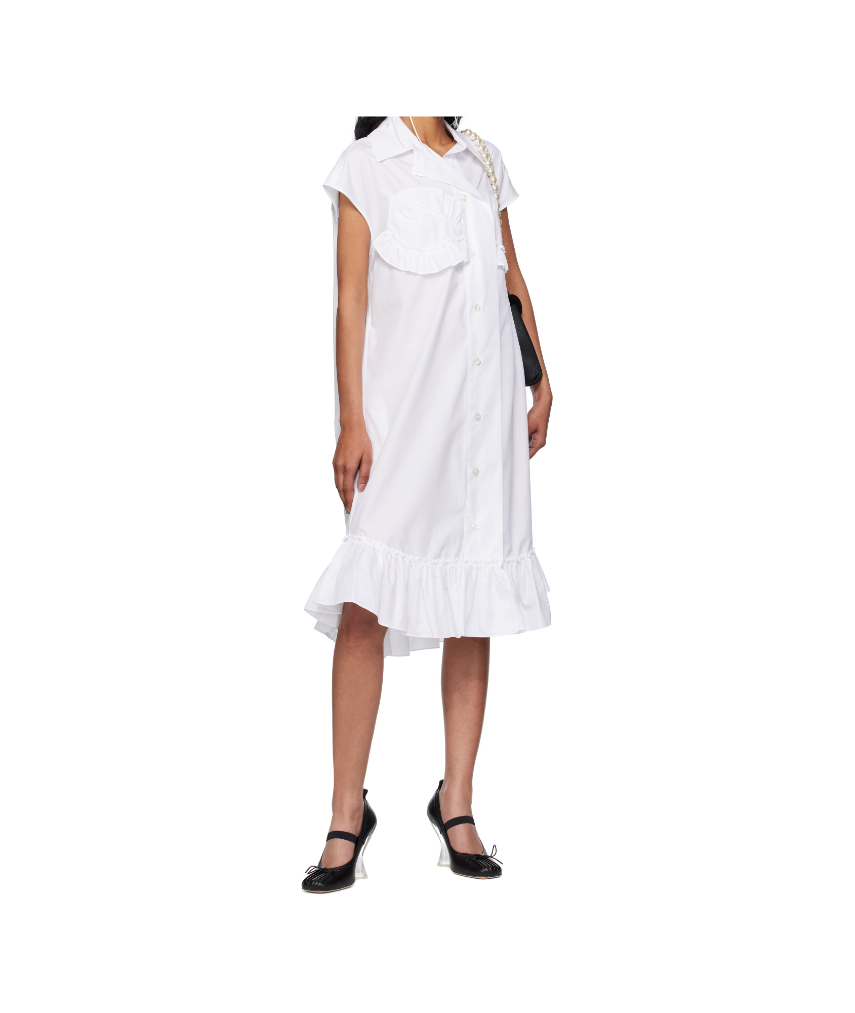 Simone Rocha Ruffle Bust Cap-sleeve Cotton Shirtdress In White