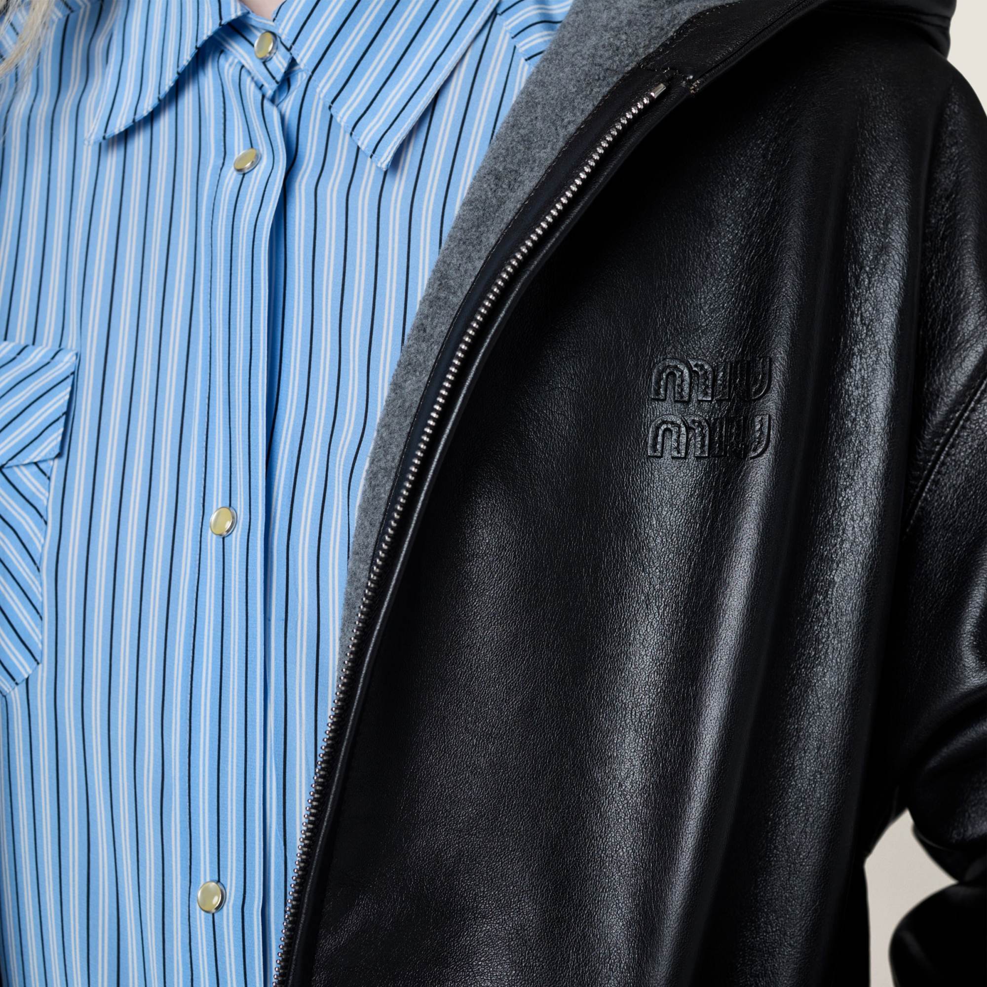 Miu Miu Nappa Leather Hoodie Jacket In Black
