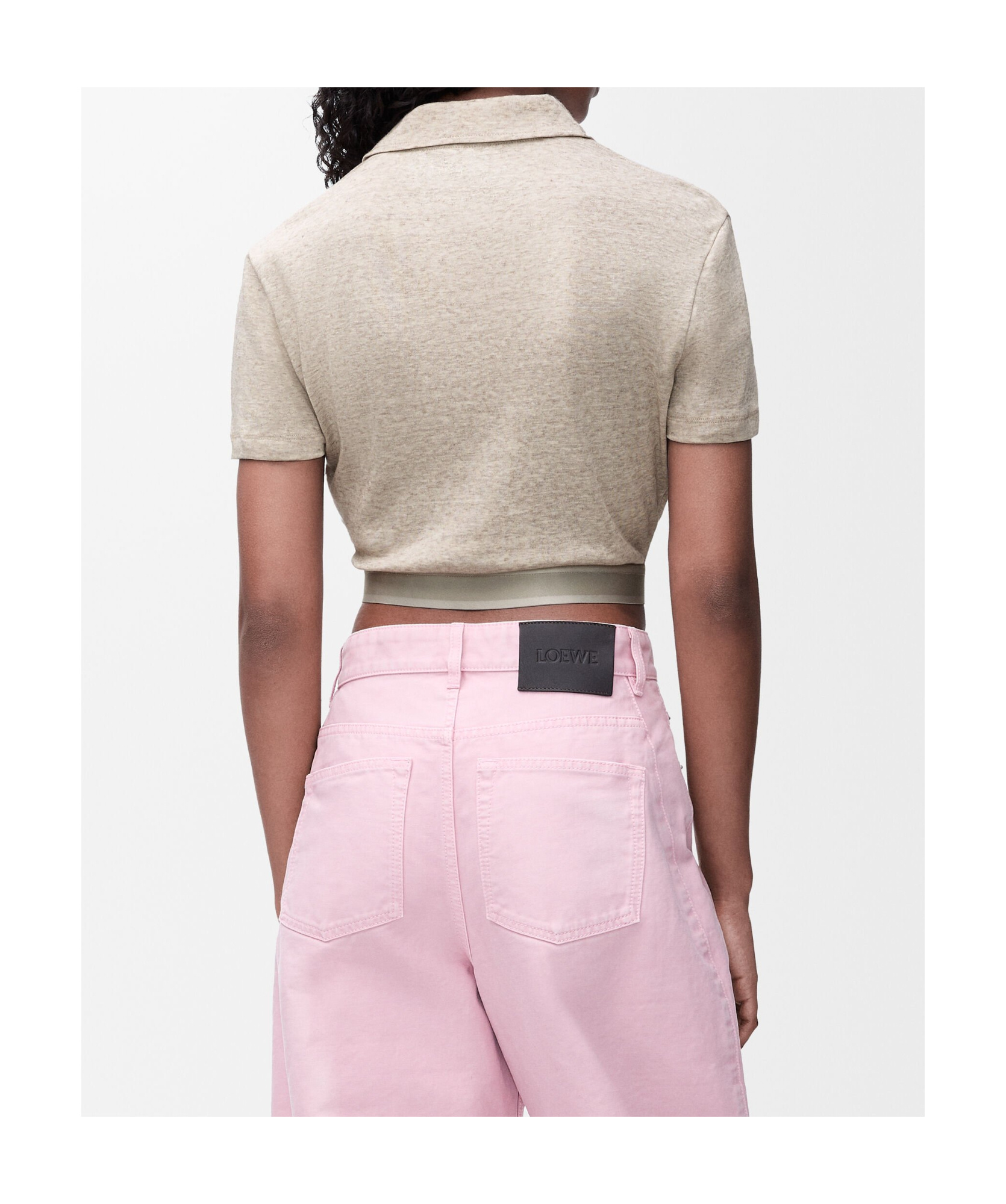 Shop Loewe Cropped Polo In Cotton And Wool In Nude