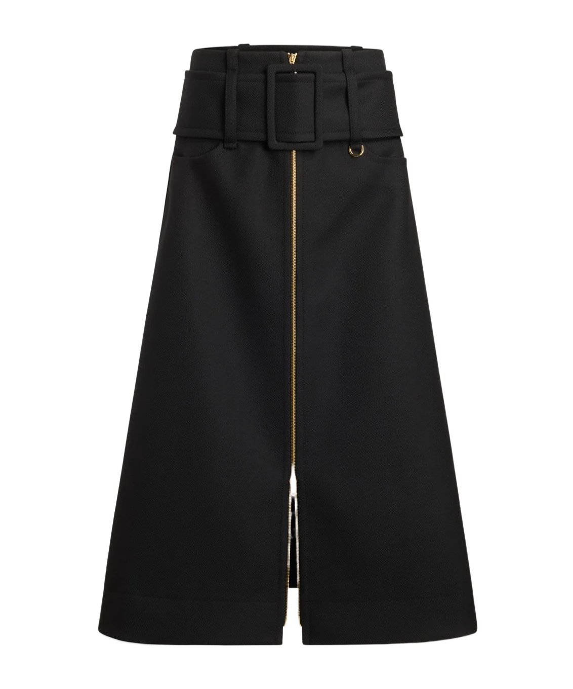 Patou Zip-front Belted Midi Skirt In Black