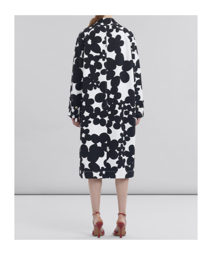 Marni Duster Coat With Black And White Dillies Print In Black