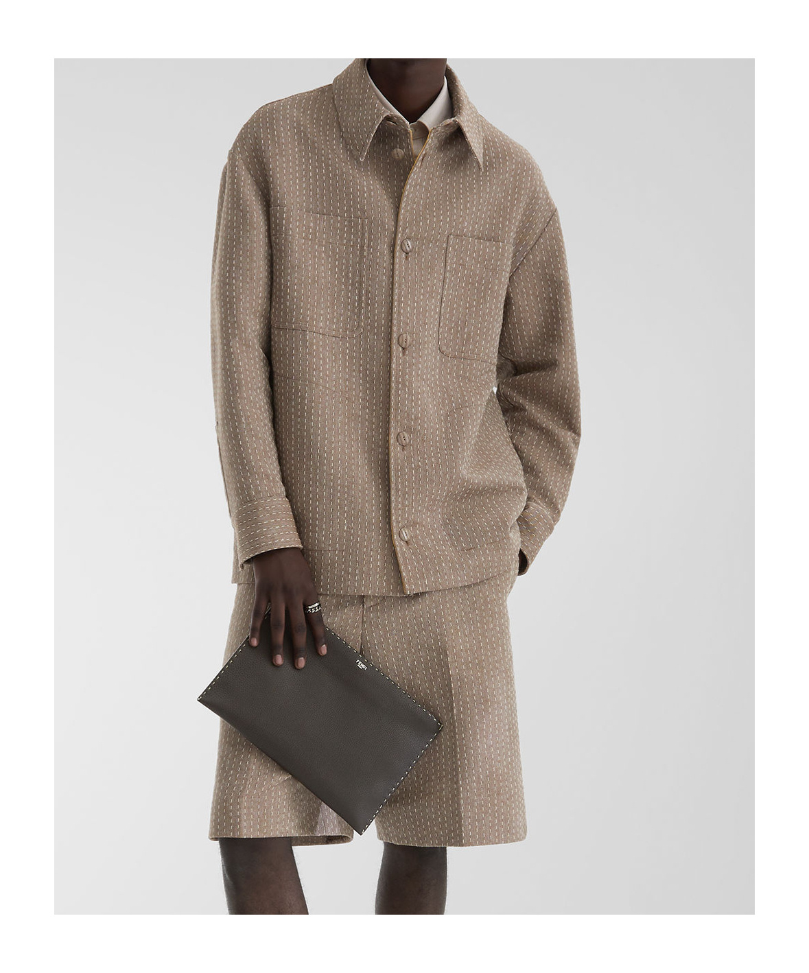 Fendi Single-breasted Jacquard Jacket In Neutral