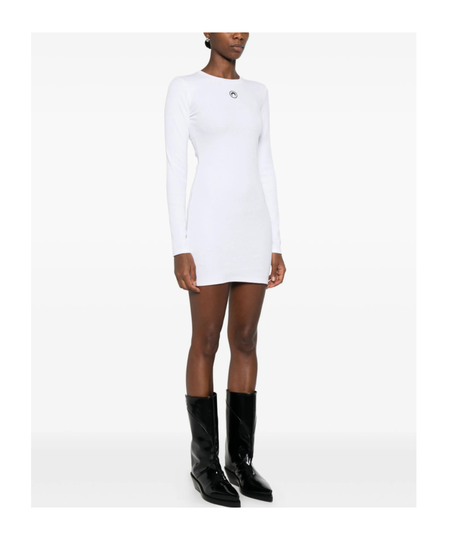 Marine Serre Ribbed Jersey Mini Dress With Long Sleeves In White