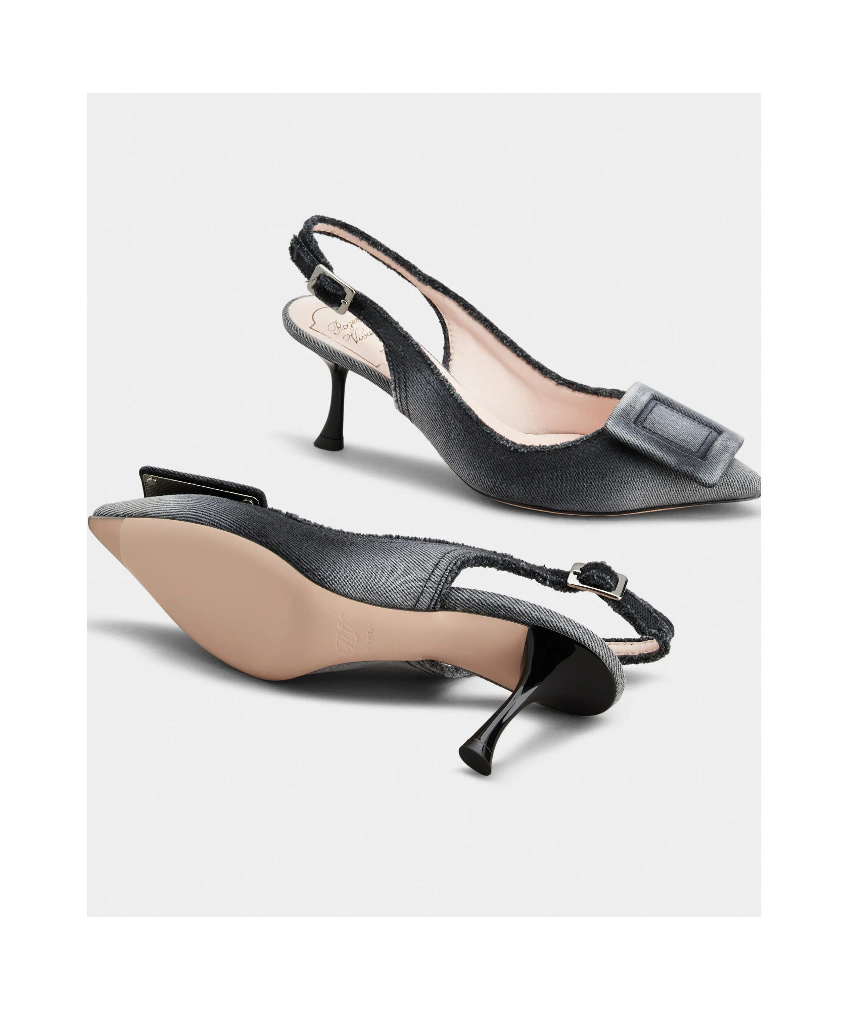Shop Roger Vivier Viv' In The City Slingback Pumps In Denim In Black