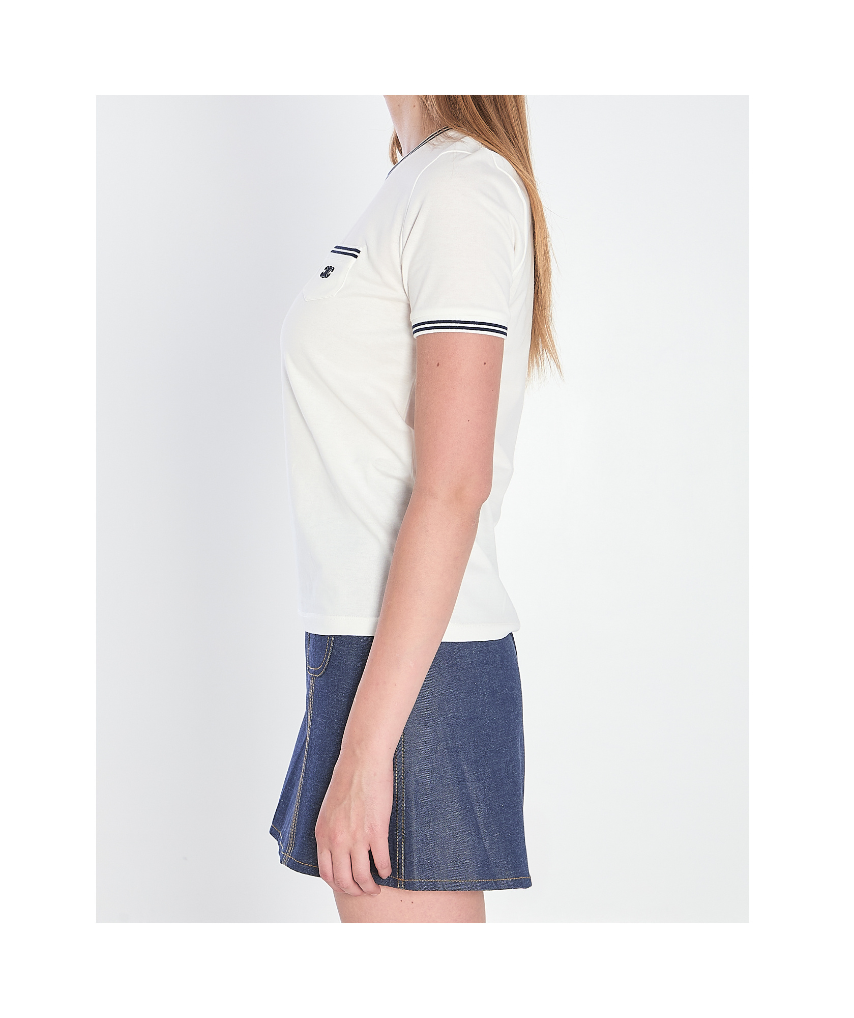 Celine White And Blue 70s Pocket Triomphe Cotton T-shirt In White