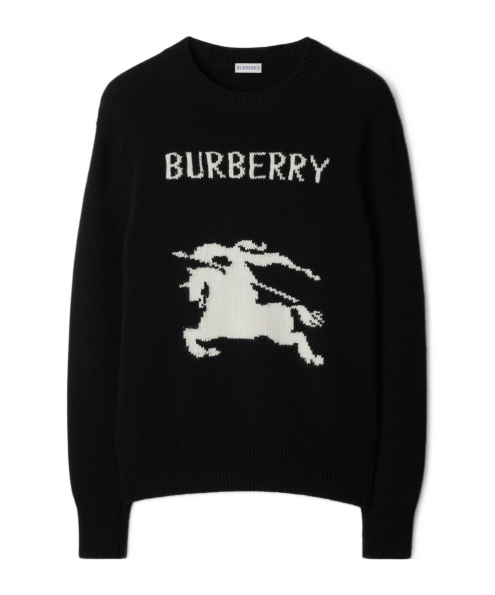 Burberry Cashmere Sweater With Bold Horse Graphic And Crew Neck In Black