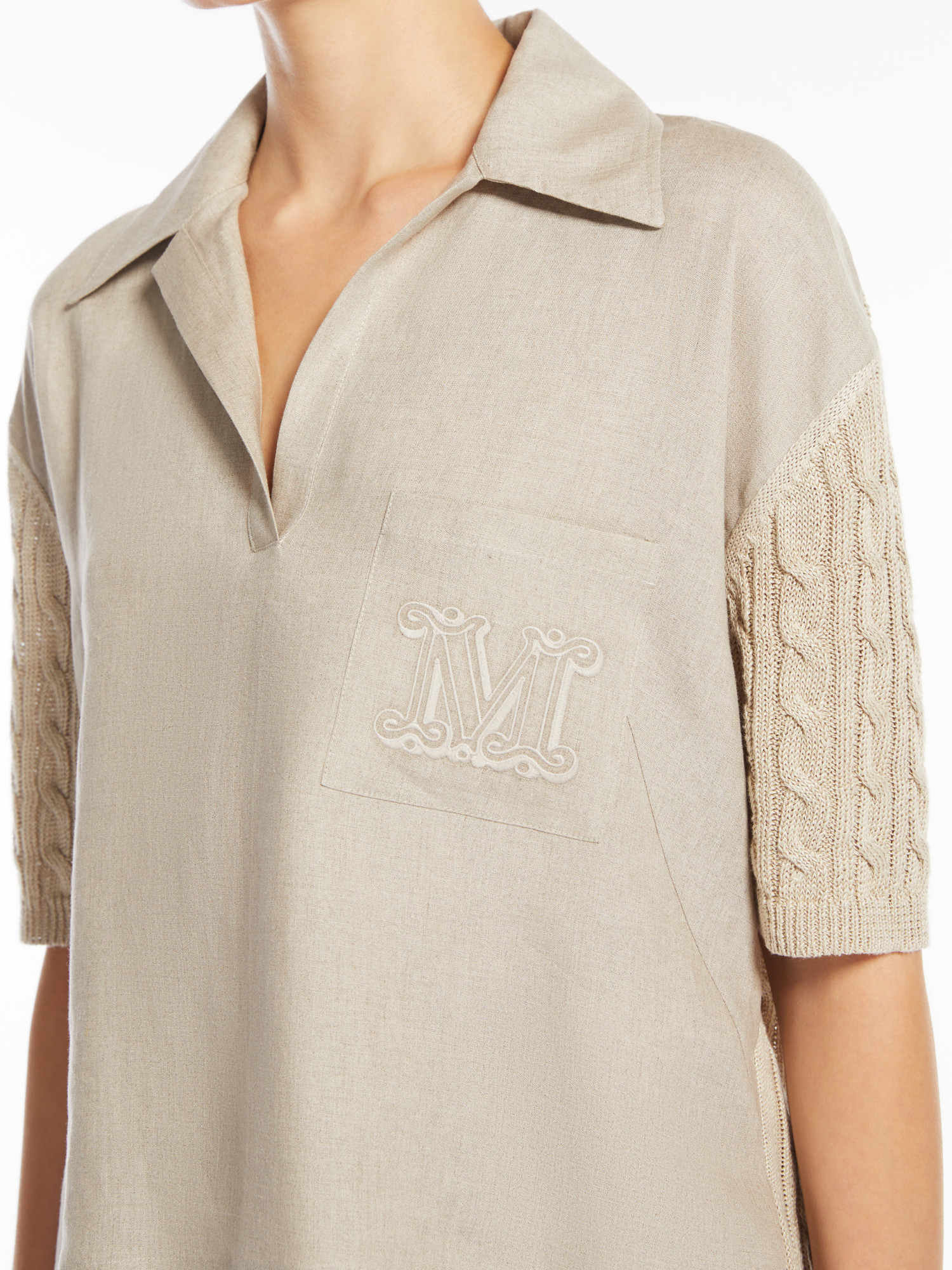 Shop Max Mara Linen Polo Jumper In Nude