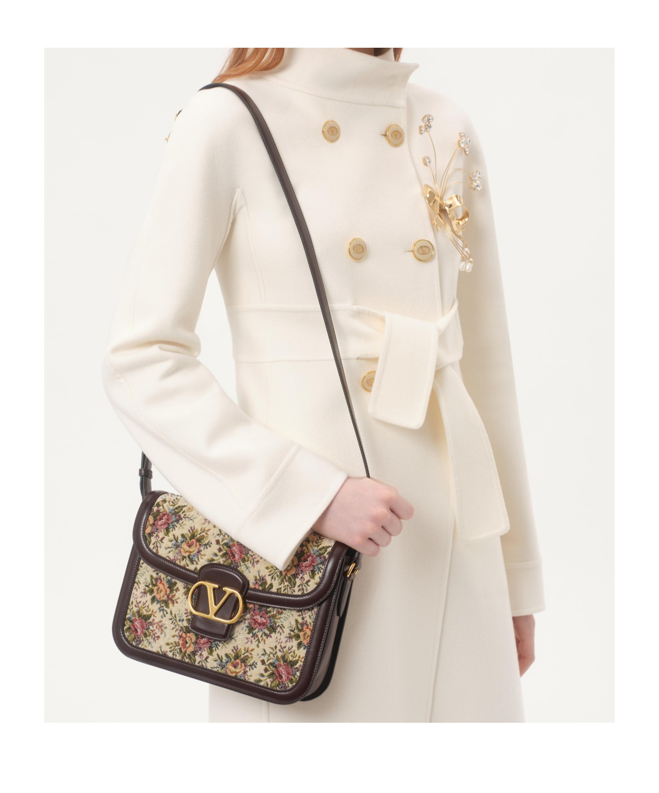 Valentino Garavani Embroidered Jacquard 9to5 Crossbody Bag In Nude
