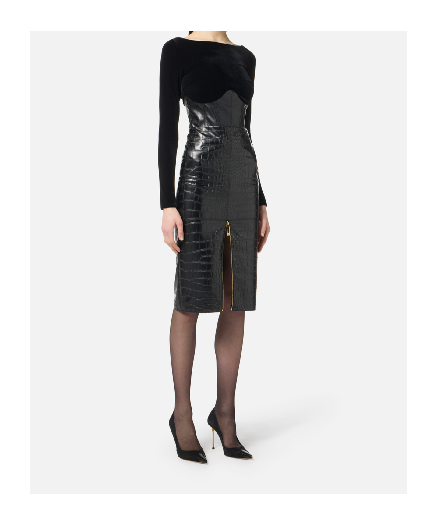 Elisabetta Franchi Velvet Bustier Top In Black