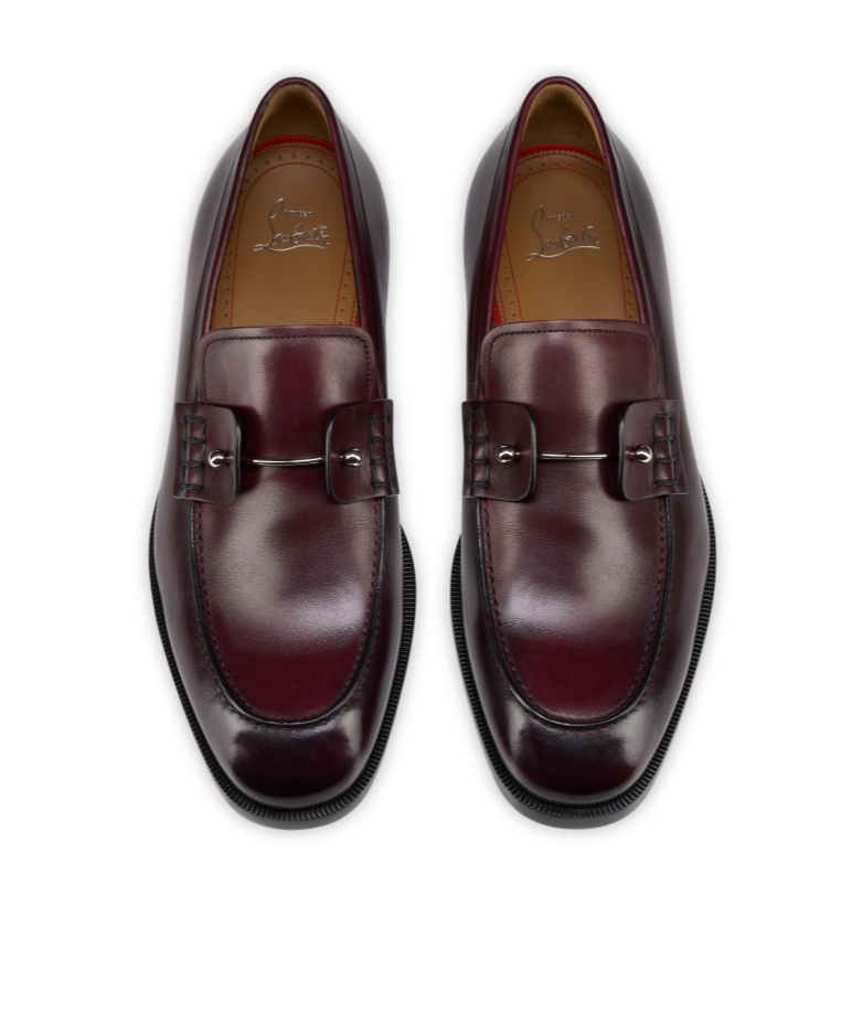 Christian Louboutin Chambelimoc Leather Loafers In Burgundy