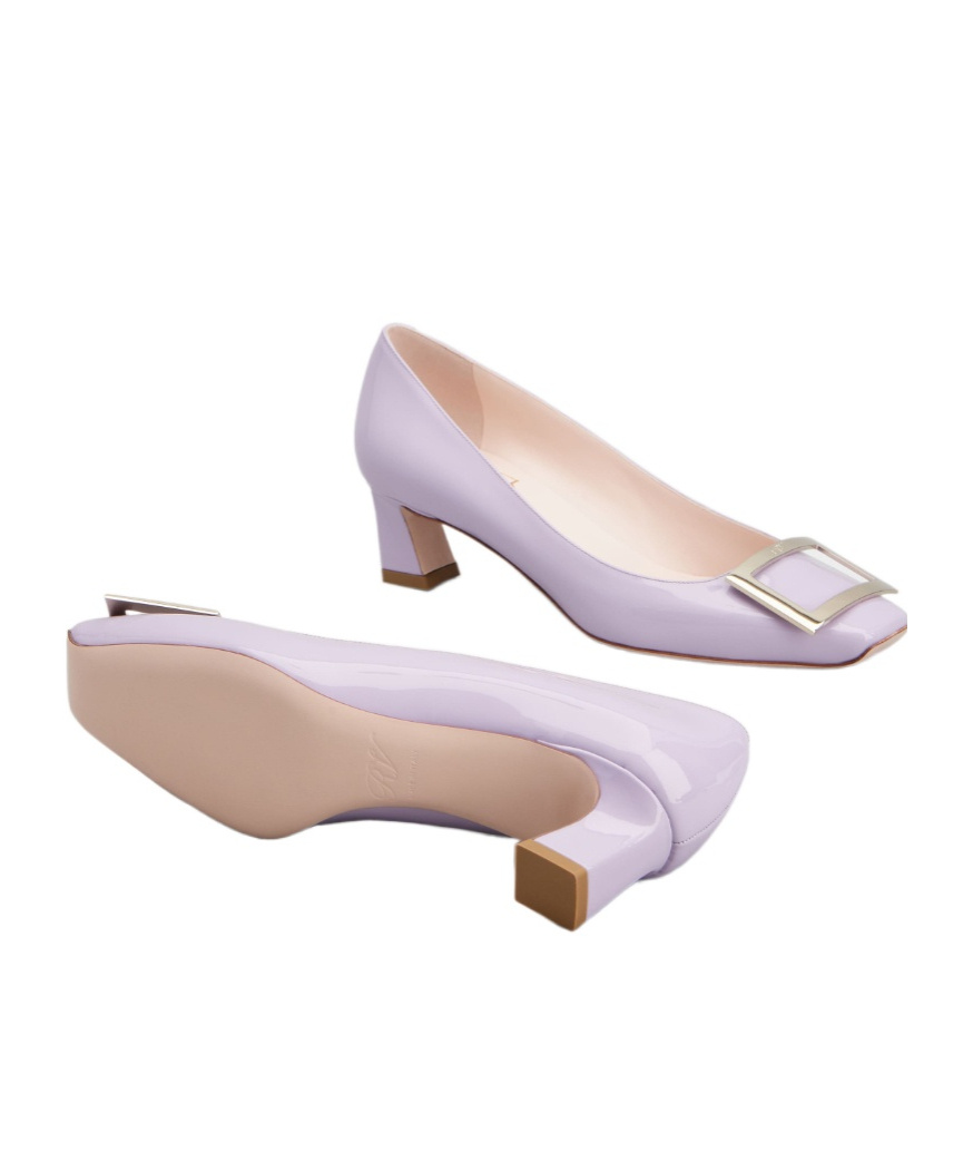 Roger Vivier Trompette Metal Buckle Pumps In Patent Leather In Purple