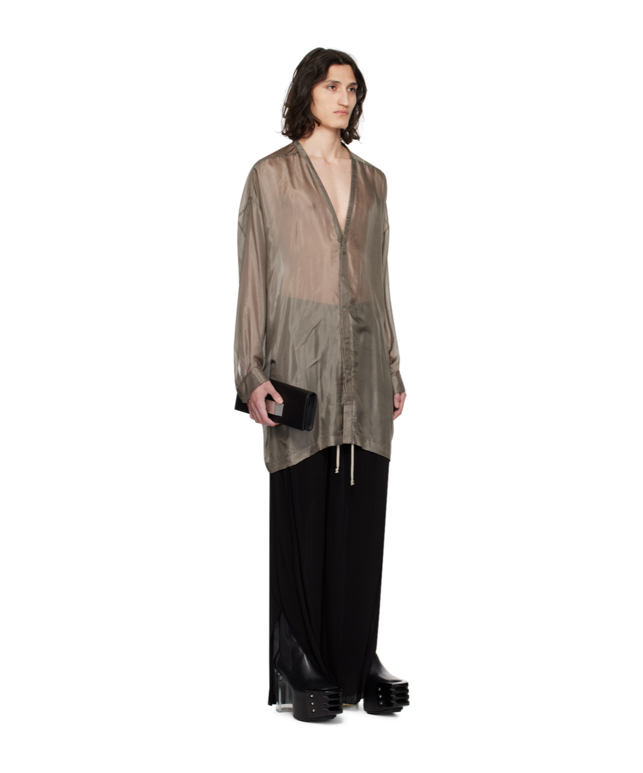 Rick Owens Lido Larry Silk Shirt In Gray